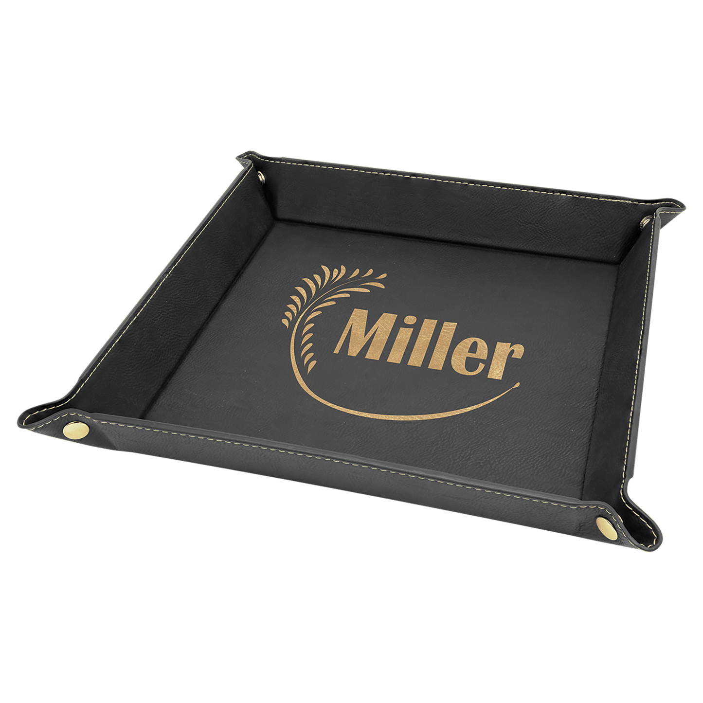 9" x 9" Laserable Leatherette Snap Up Tray with Silver Snaps
