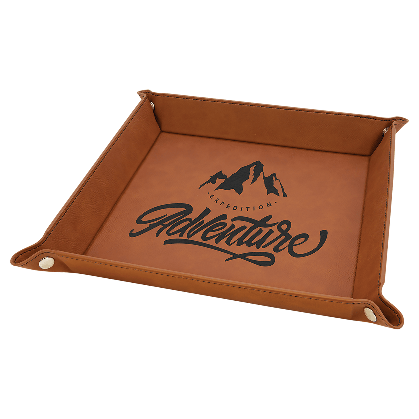 9" x 9" Laserable Leatherette Snap Up Tray with Silver Snaps