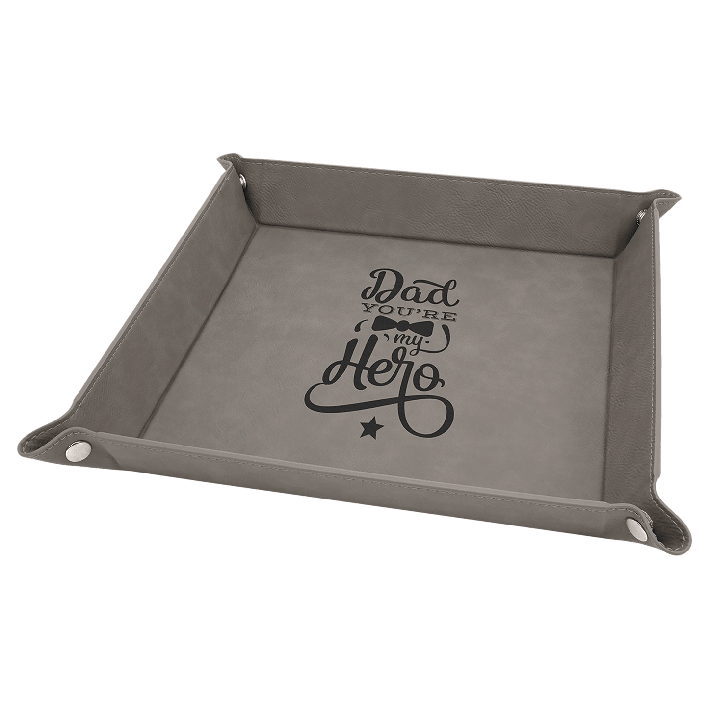 9" x 9" Laserable Leatherette Snap Up Tray with Silver Snaps