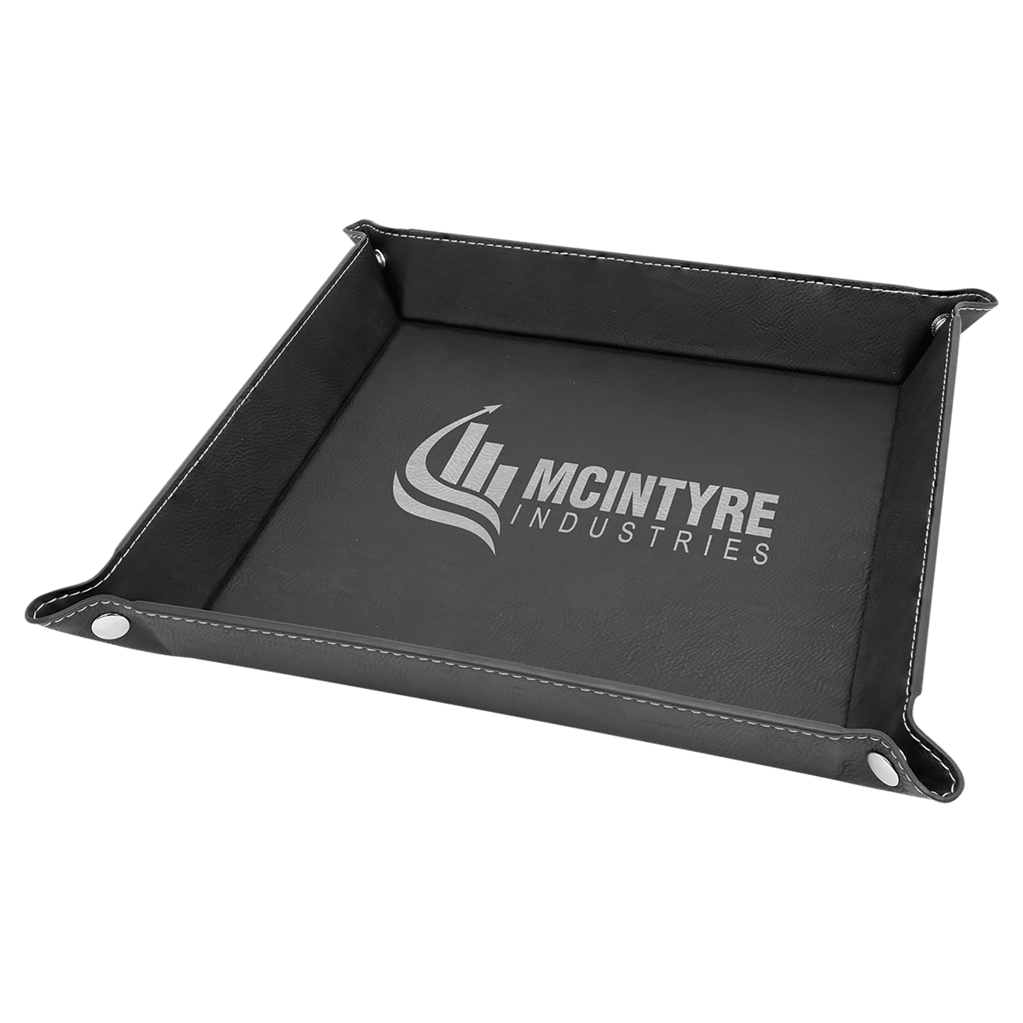 9" x 9" Laserable Leatherette Snap Up Tray with Silver Snaps