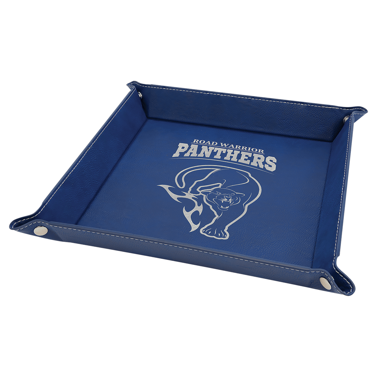 9" x 9" Laserable Leatherette Snap Up Tray with Silver Snaps