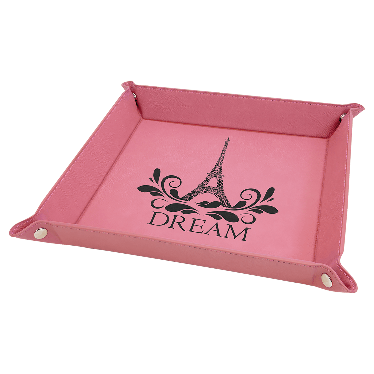 9" x 9" Laserable Leatherette Snap Up Tray with Silver Snaps