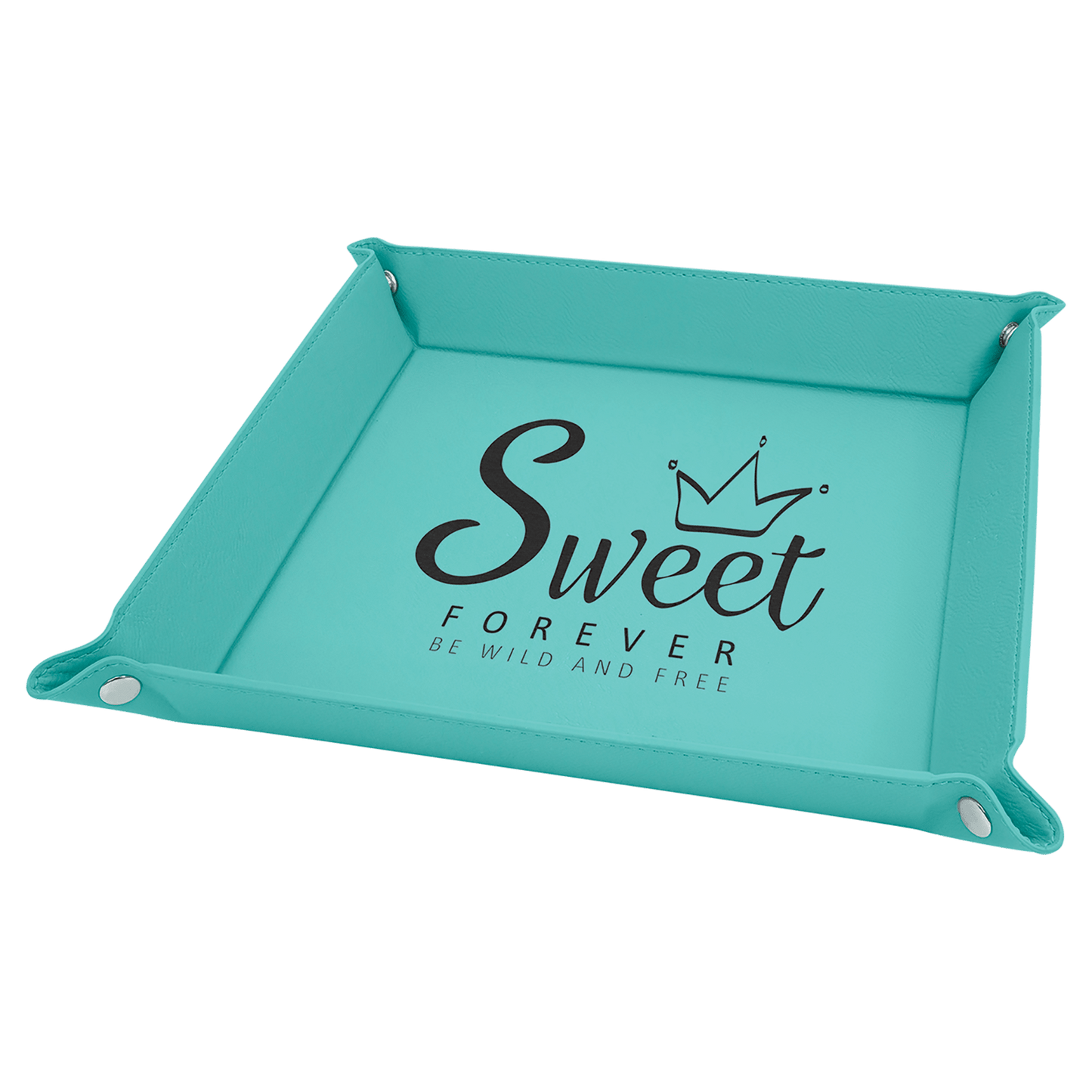 9" x 9" Laserable Leatherette Snap Up Tray with Silver Snaps