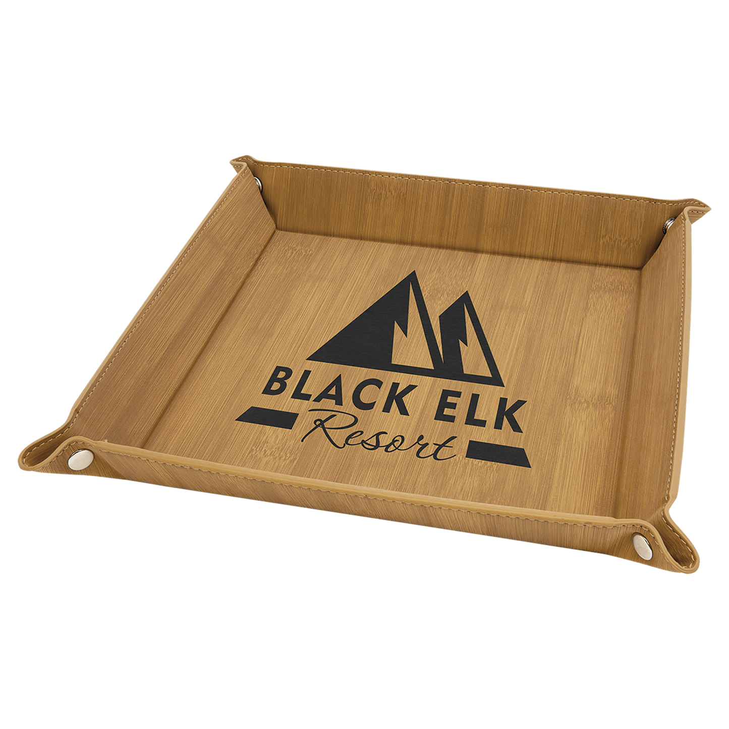 9" x 9" Laserable Leatherette Snap Up Tray with Silver Snaps