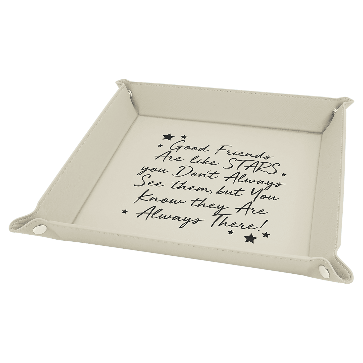 9" x 9" Laserable Leatherette Snap Up Tray with Silver Snaps