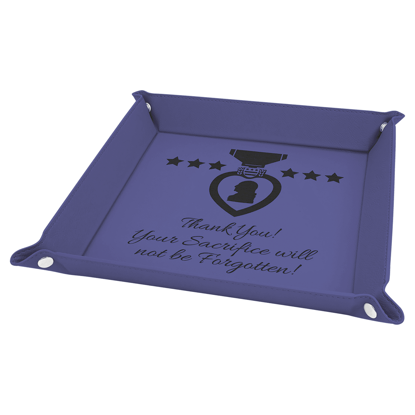 9" x 9" Laserable Leatherette Snap Up Tray with Silver Snaps