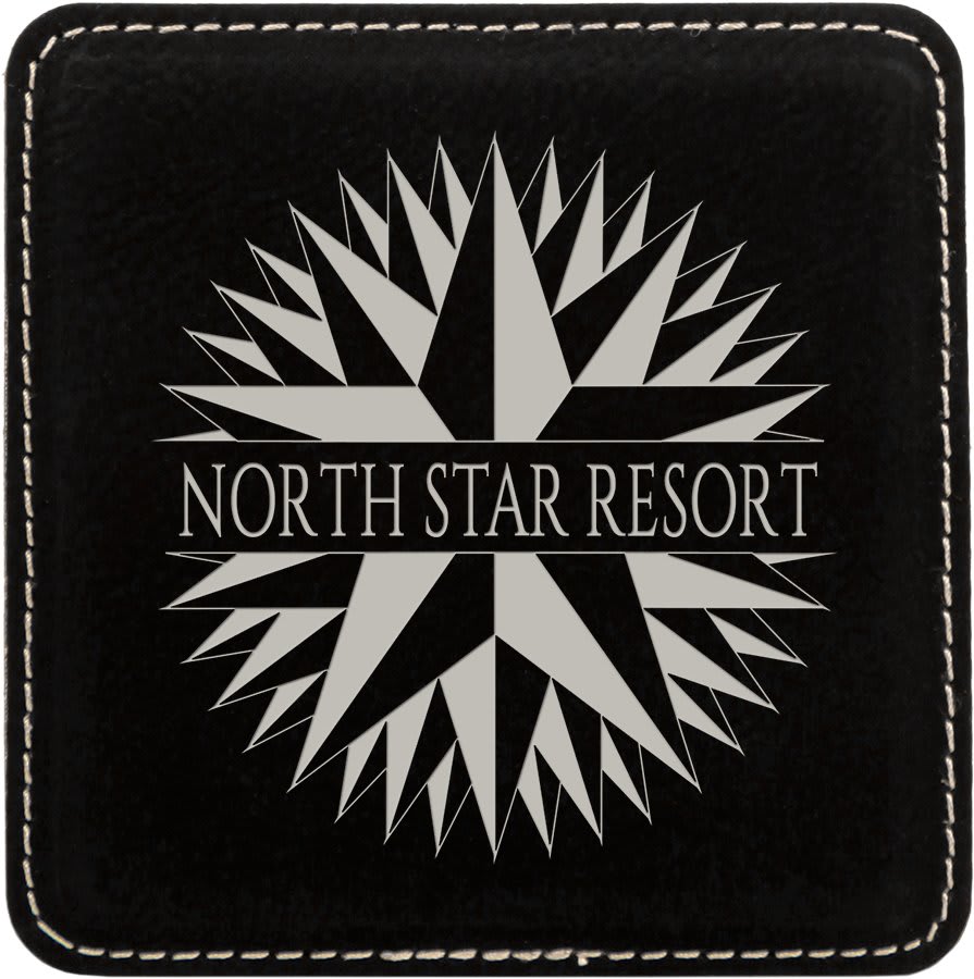 4" x 4" Black/Silver Square Laserable Leatherette 6-Coaster Set