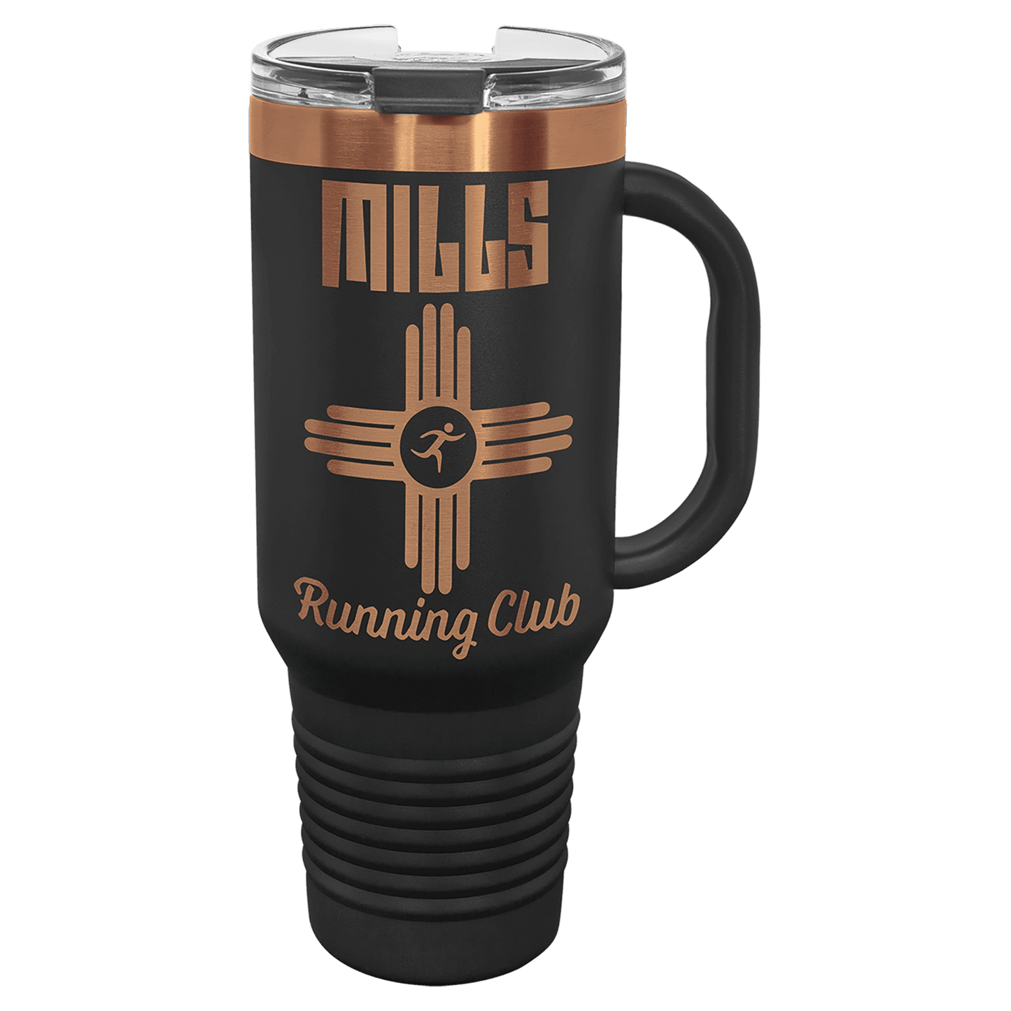 Polar Camel 40 oz. Black/Rose Gold ION-Plated Travel Mug with Handle, Straw Included