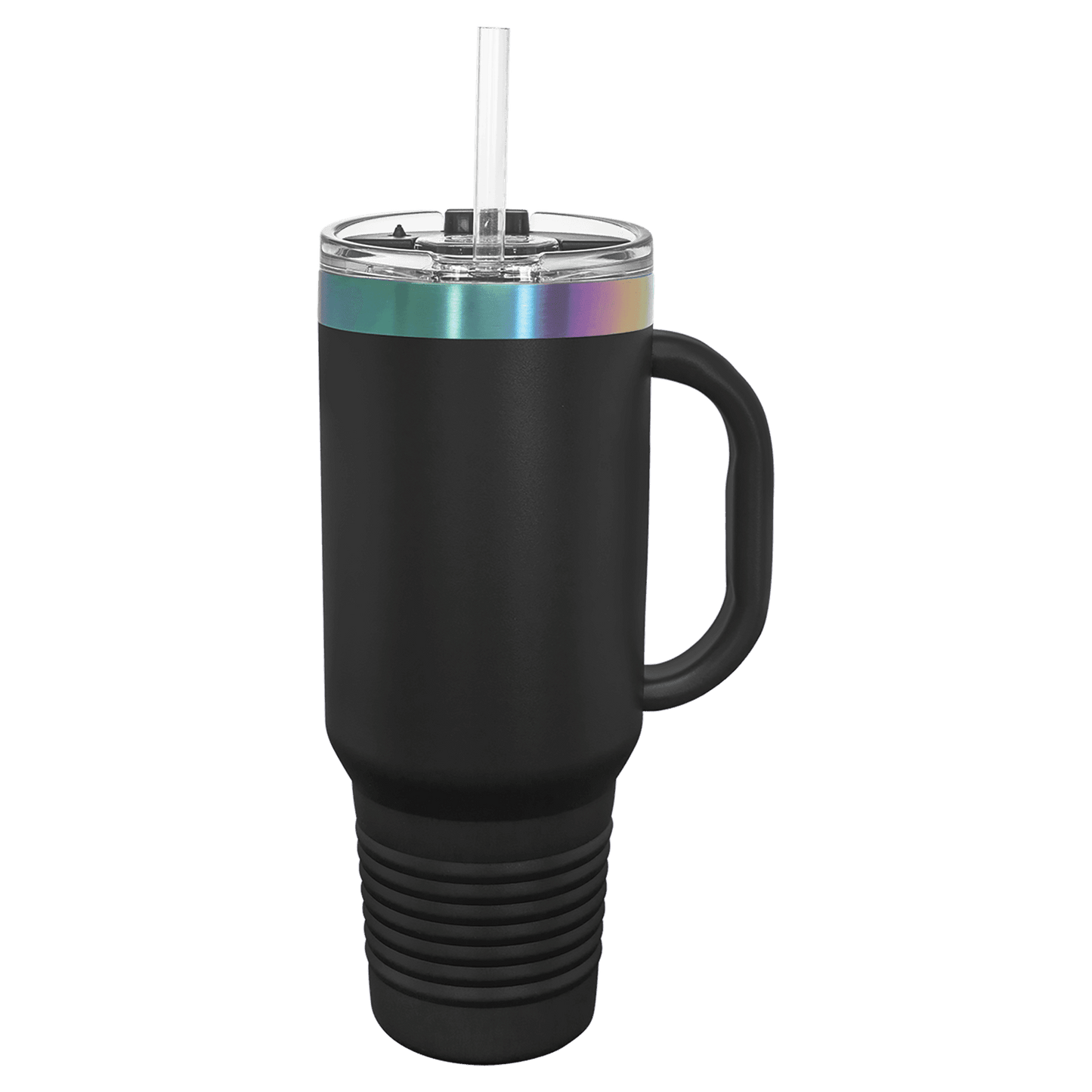 Polar Camel 40 oz. Black/Prism ION-Plated Travel Mug with Handle, Straw Included