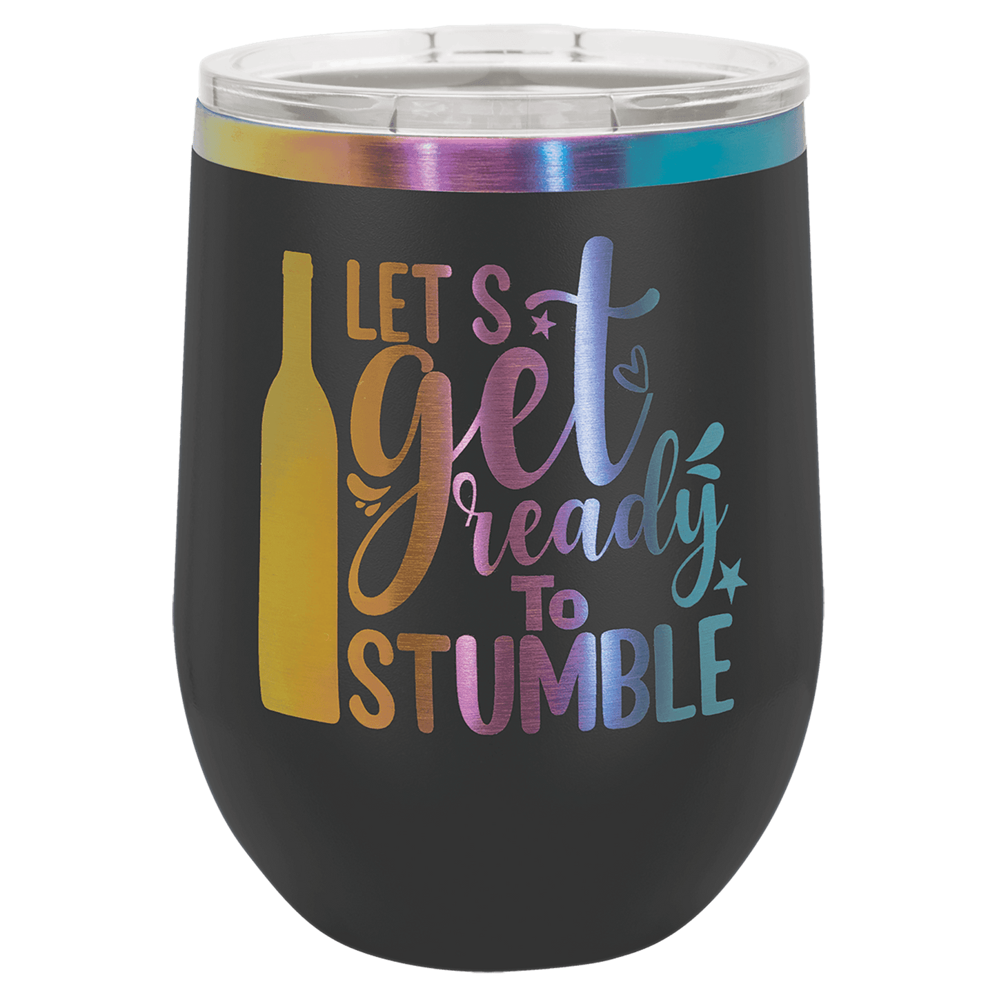Polar Camel 12 oz. Black/Prism ION-Plated Stemless Wine Tumbler with Lid