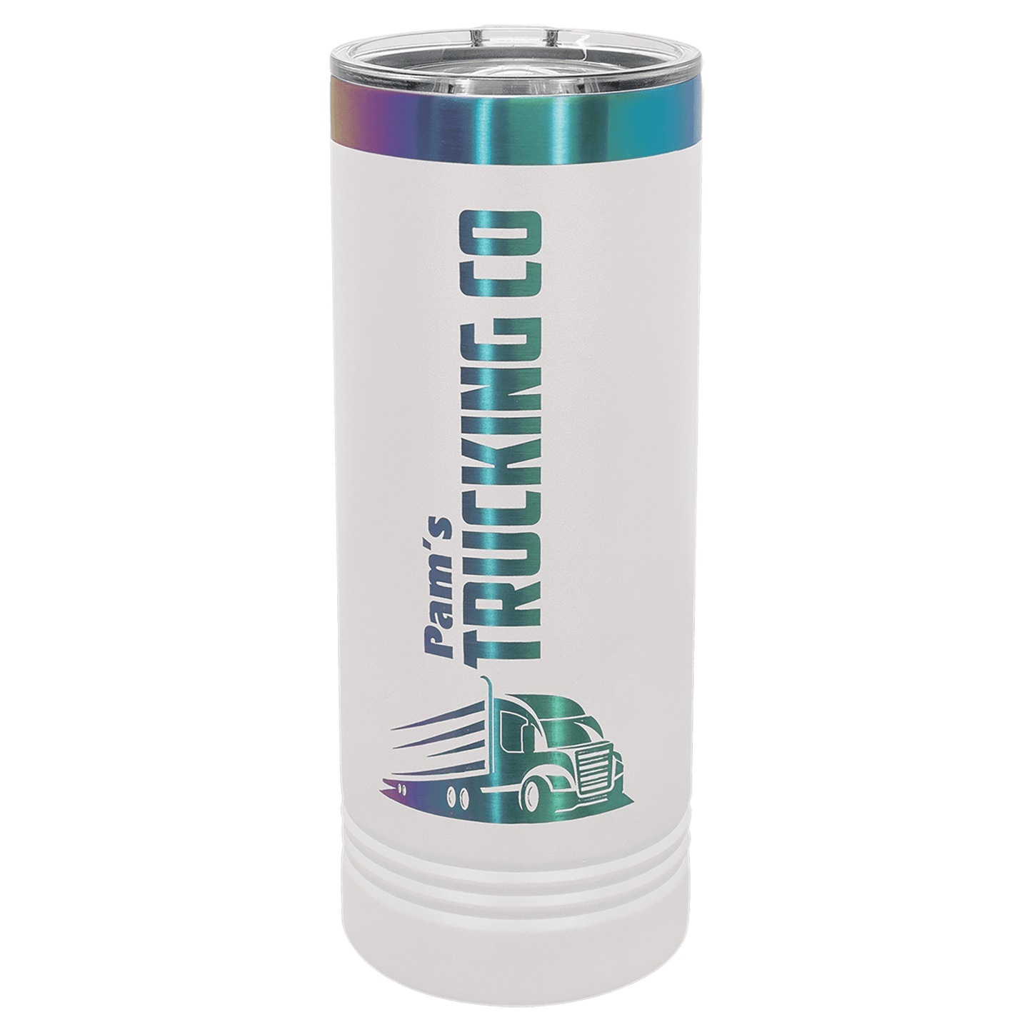 Polar Camel 22 oz. White/Prism ION-Plated Skinny Tumbler with Slider Lid