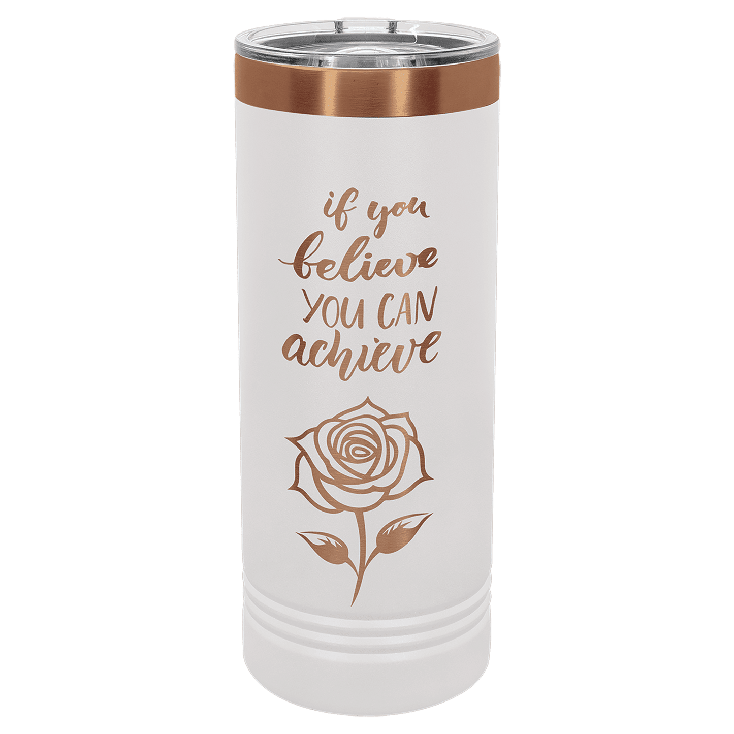 Polar Camel 22 oz. White/Rose Gold ION-Plated Skinny Tumbler with Slider Lid