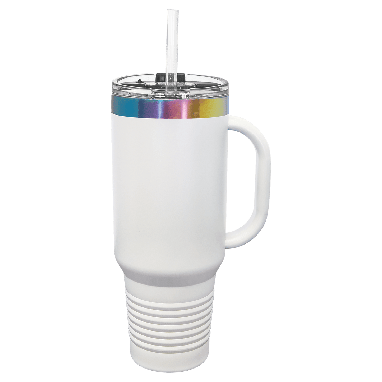 Polar Camel 40 oz. White/Prism ION-Plated Travel Mug with Handle, Straw Included