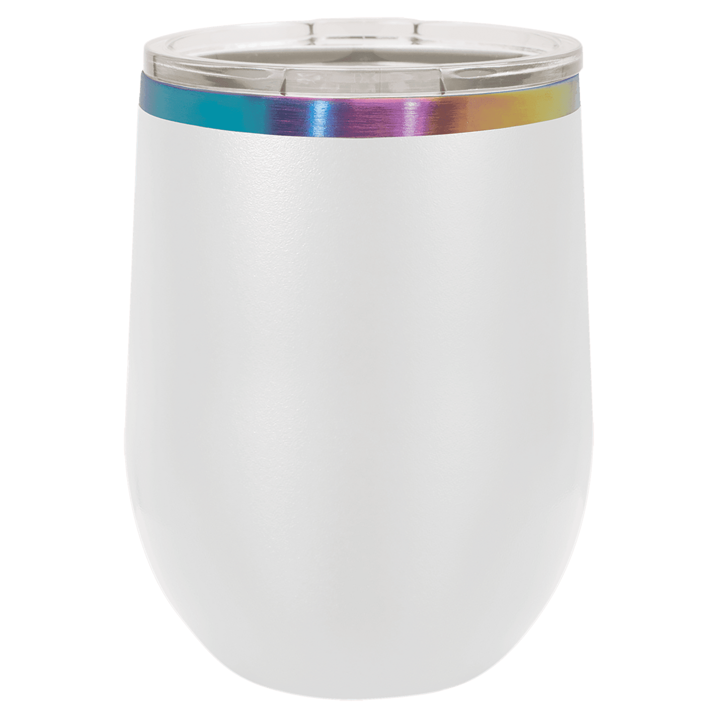 Polar Camel 12 oz. White/Prism ION-Plated Stemless Wine Tumbler with Lid