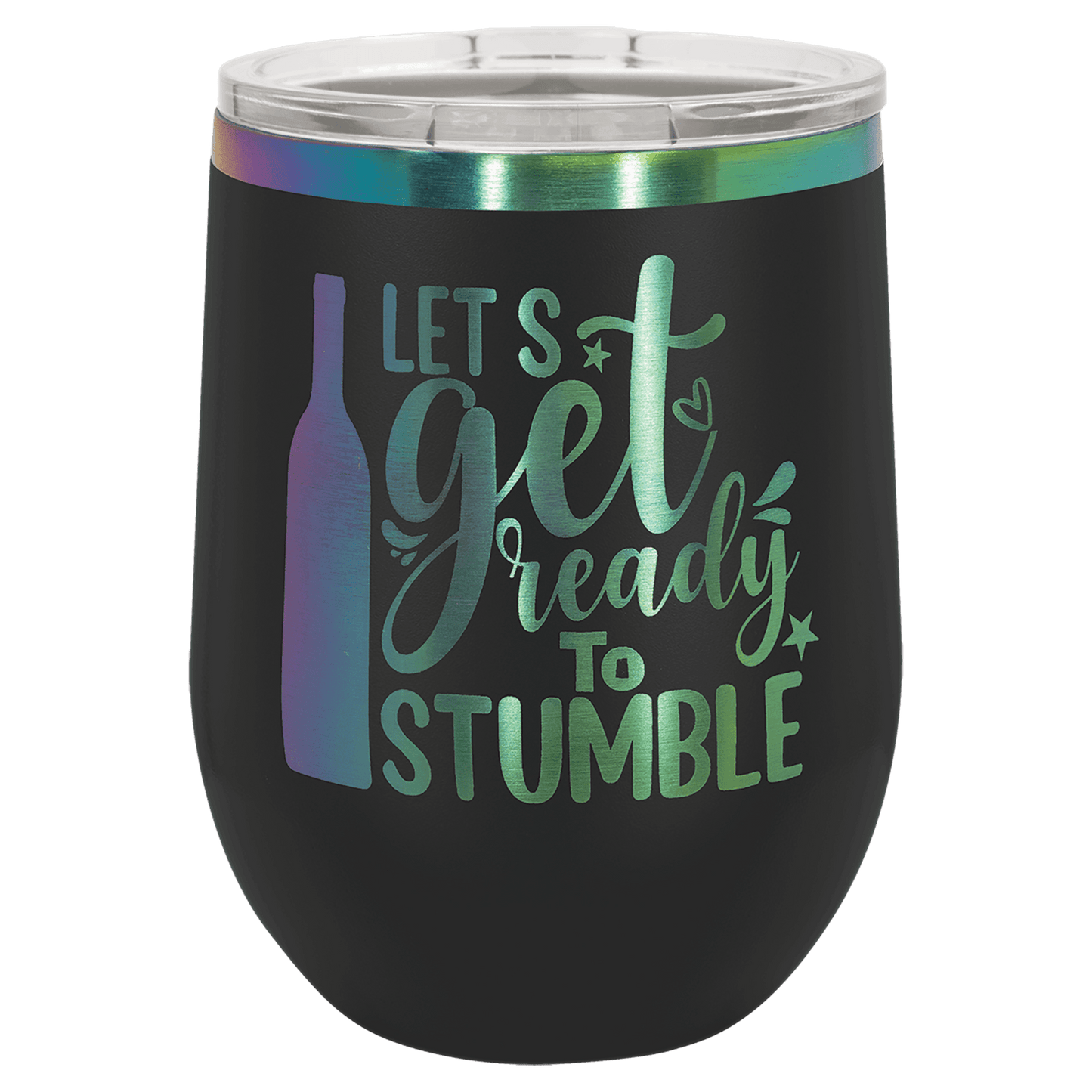 Polar Camel 12 oz. Black/Prism ION-Plated Stemless Wine Tumbler with Lid