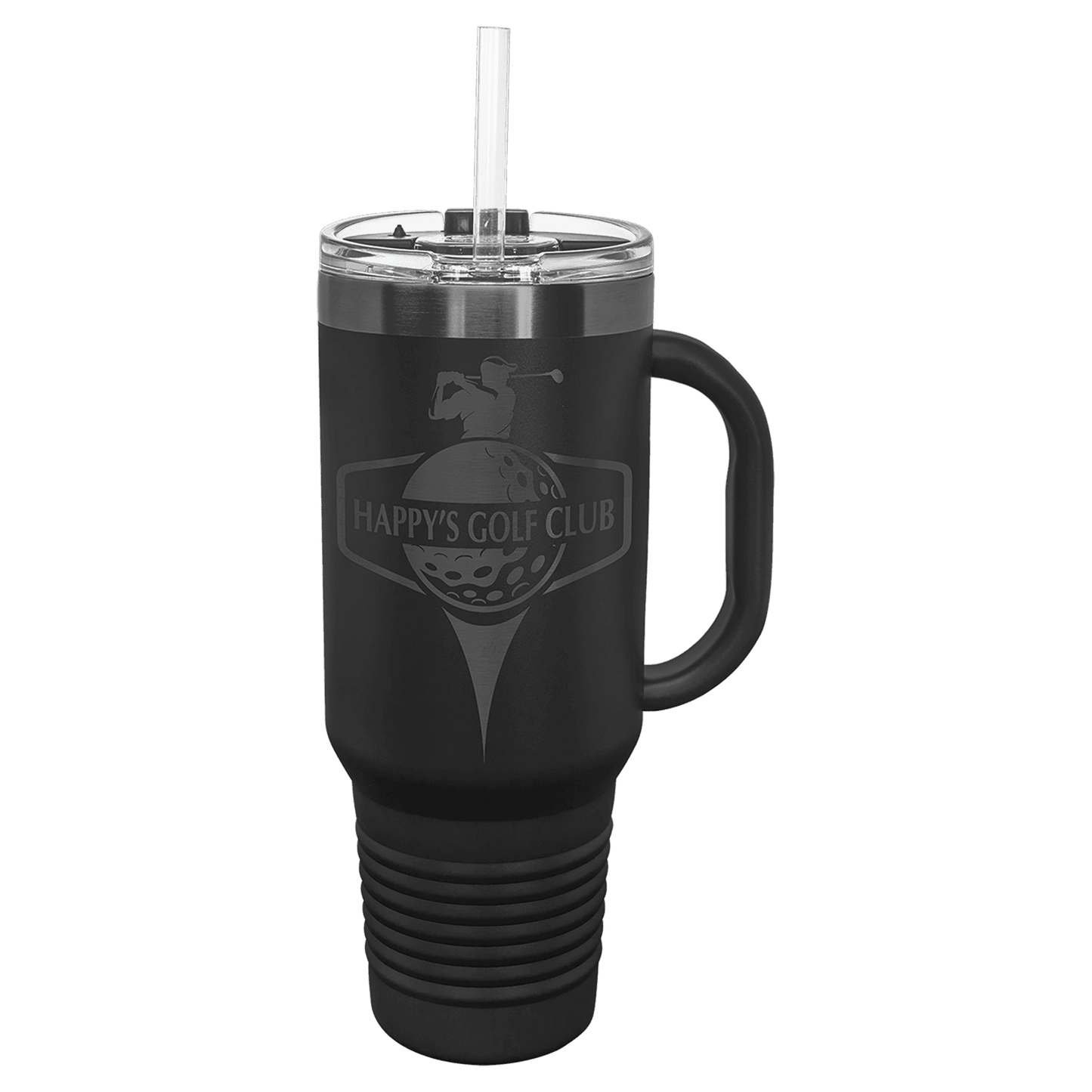 Polar Camel 40 oz. Black/Ghost Black ION-Plated Travel Mug with Handle, Straw Included